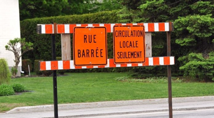 Road closure in Blainville