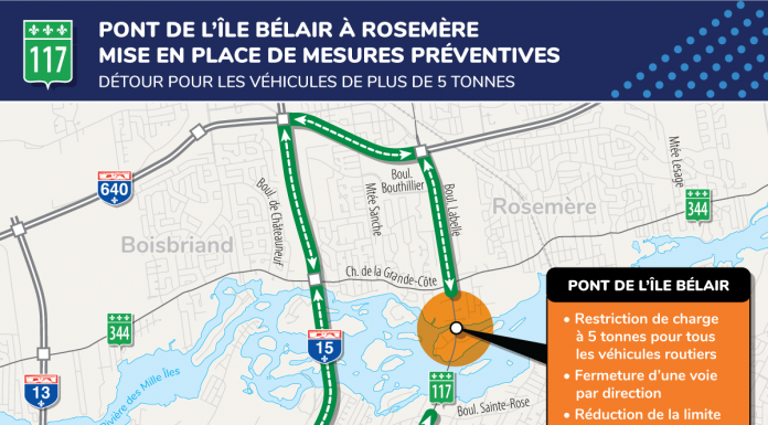 Partial closings at the île Bélair Bridge as of October 25