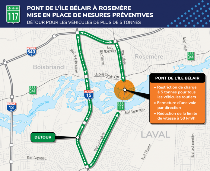 Partial closings at the île Bélair Bridge as of October 25
